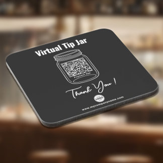 Virtual Tip Jar, Custom QR Code Payment App Black Coaster