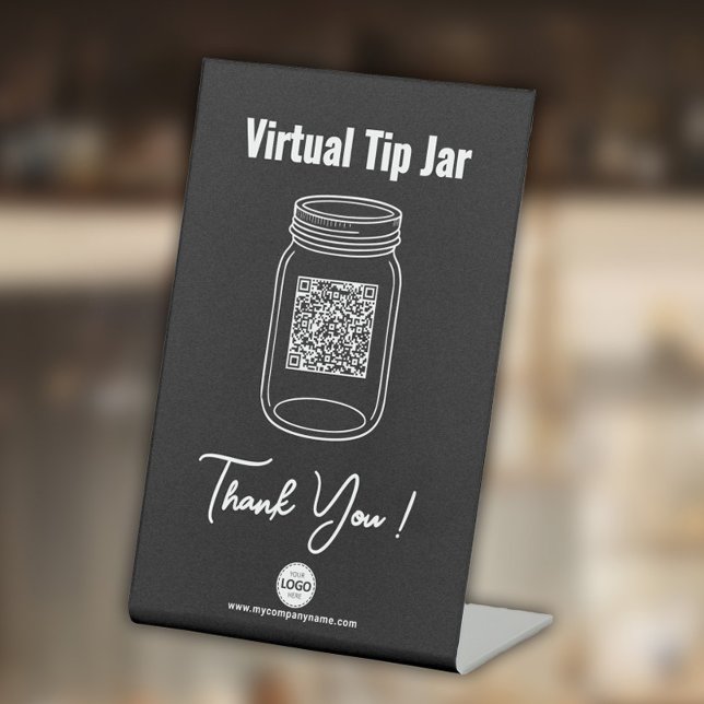 Virtual Tip Jar, Custom QR Code Payment App, Black Pedestal Sign (Creator Uploaded)