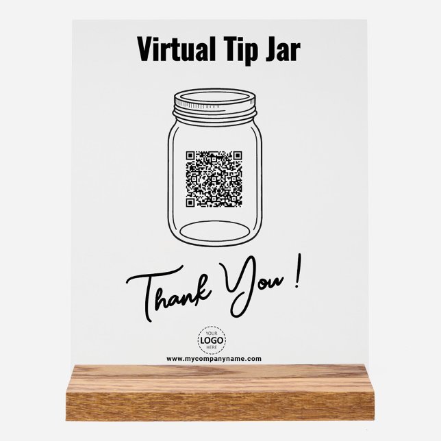 Virtual Tip Jar, Custom QR Code Payment App, Logo Acrylic Sign (Creator Uploaded)