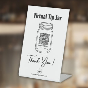 Virtual Tip Jar, Custom QR Code Payment App, White Pedestal Sign