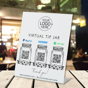 Virtual Tip Jar Logo PayPal Venmo Cash App QR Code Pedestal Sign