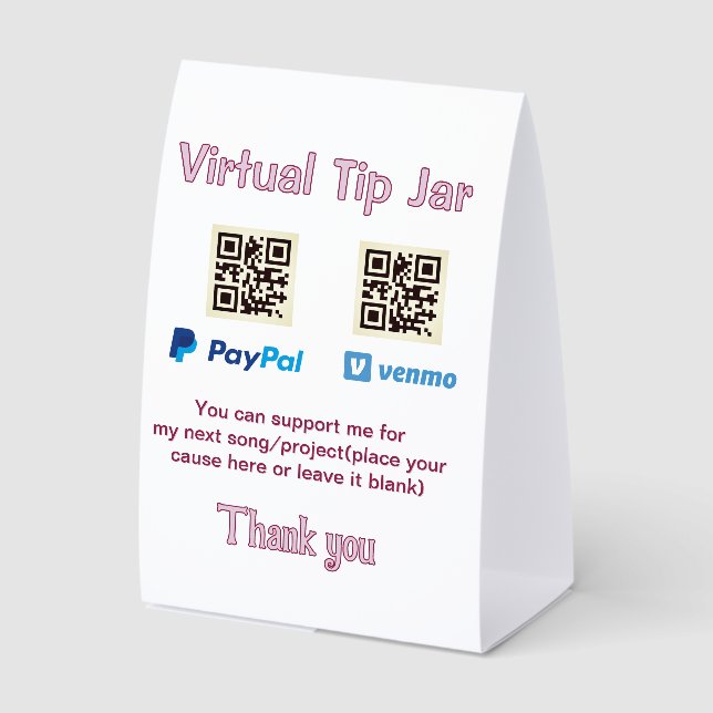 Virtual tip jar q r code money donation PayPal ven (Front)