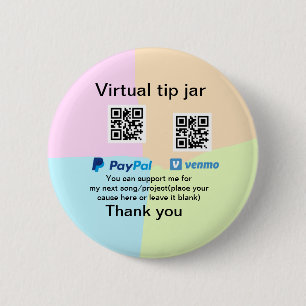 Virtual tip jar q r code money donation PayPal ven 6 Cm Round Badge