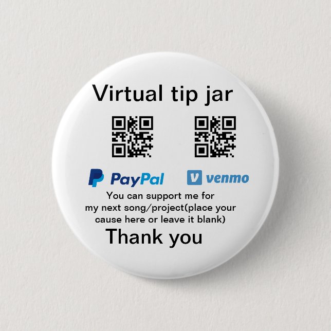 Virtual tip jar q r code money donation PayPal ven 6 Cm Round Badge (Front)