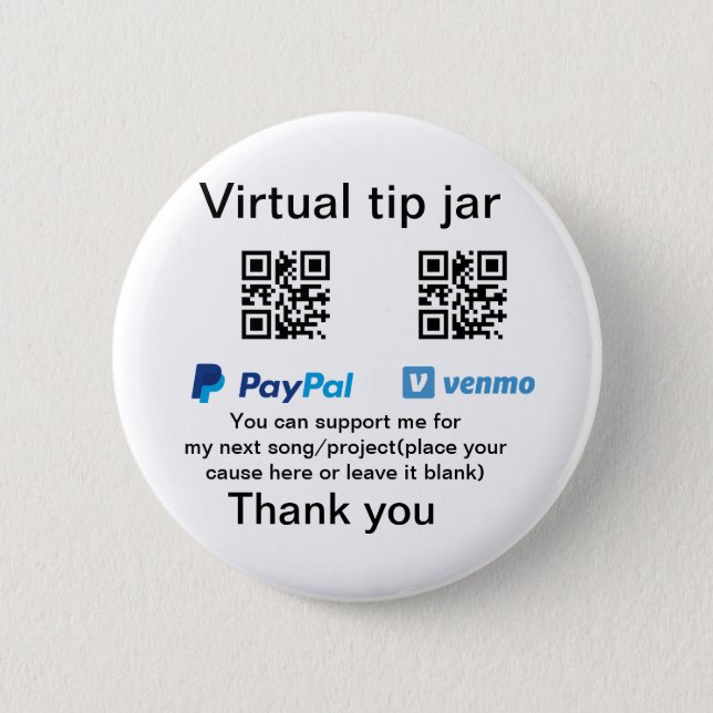 Virtual tip jar q r code money donation PayPal ven 6 Cm Round Badge (Front)