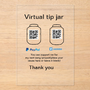 Virtual tip jar q r code money donation PayPal ven Acrylic Invitations