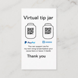 Virtual tip jar q r code money donation PayPal ven Business Card