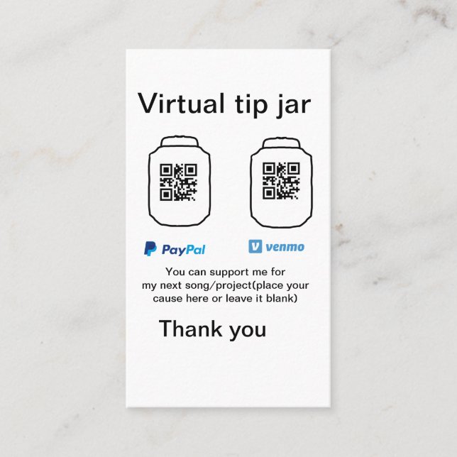 Virtual tip jar q r code money donation PayPal ven Business Card (Front)