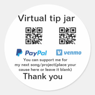 Virtual tip jar q r code money donation PayPal ven Classic Round Sticker