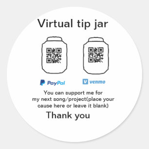 Virtual tip jar q r code money donation PayPal ven Classic Round Sticker