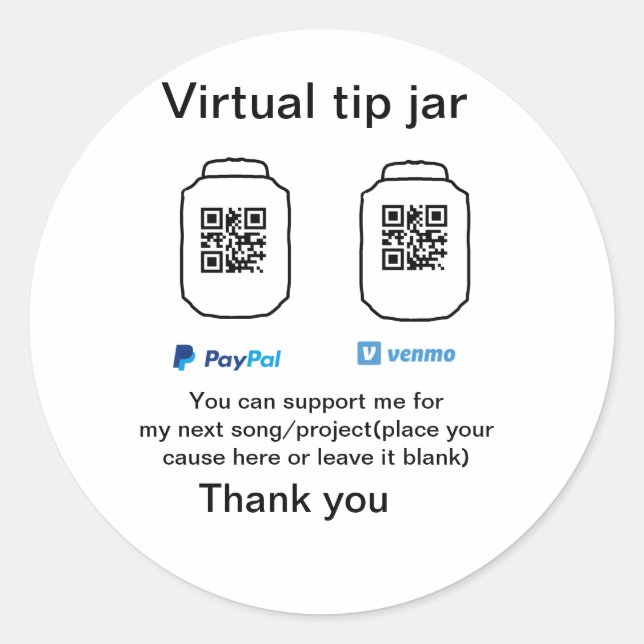 Virtual tip jar q r code money donation PayPal ven Classic Round Sticker (Front)