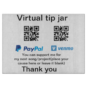 Virtual tip jar q r code money donation PayPal ven Cutting Board
