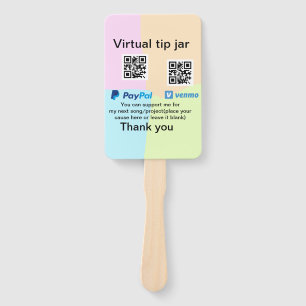 Virtual tip jar q r code money donation PayPal ven Hand Fan