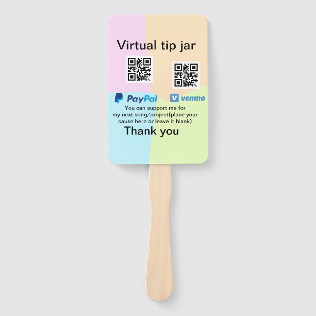 Virtual tip jar q r code money donation PayPal ven Hand Fan (Front)