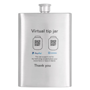 Virtual tip jar q r code money donation PayPal ven Hip Flask