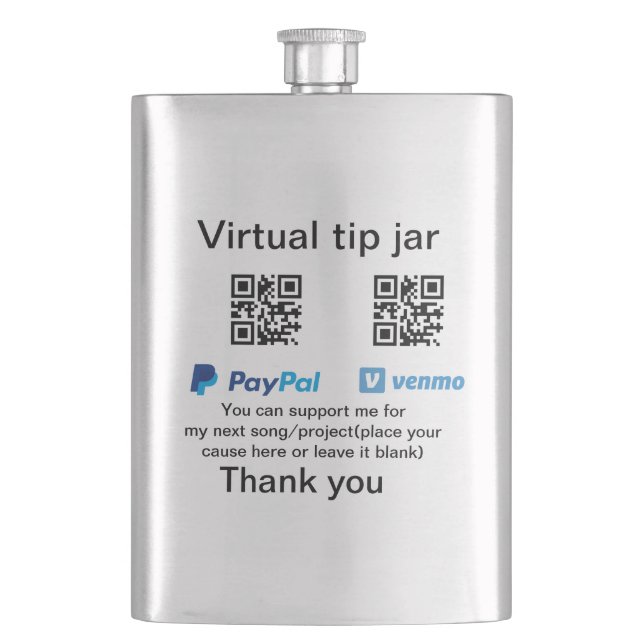 Virtual tip jar q r code money donation PayPal ven Hip Flask (Front)