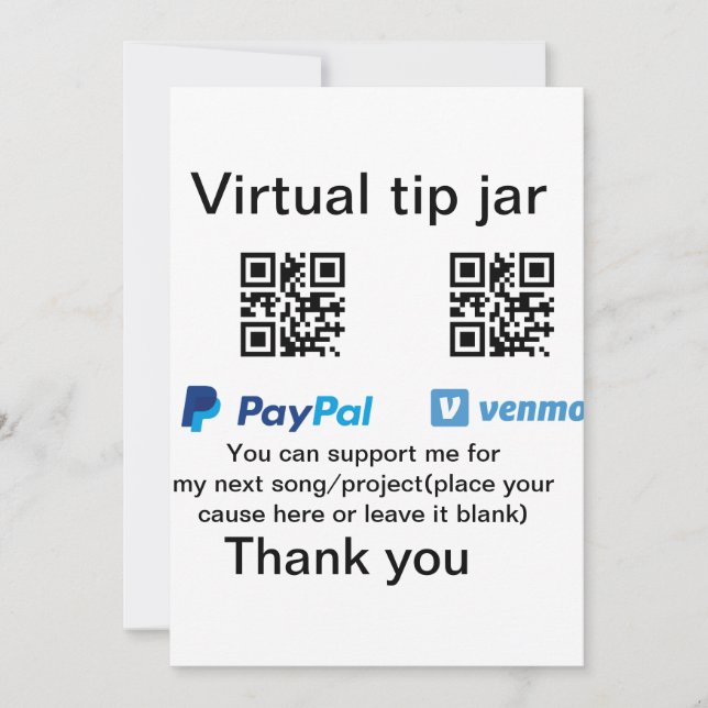 Virtual tip jar q r code money donation PayPal ven Invitation (Front)
