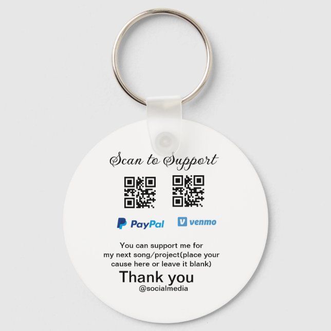 Virtual tip jar q r code money donation PayPal ven Key Ring (Front)