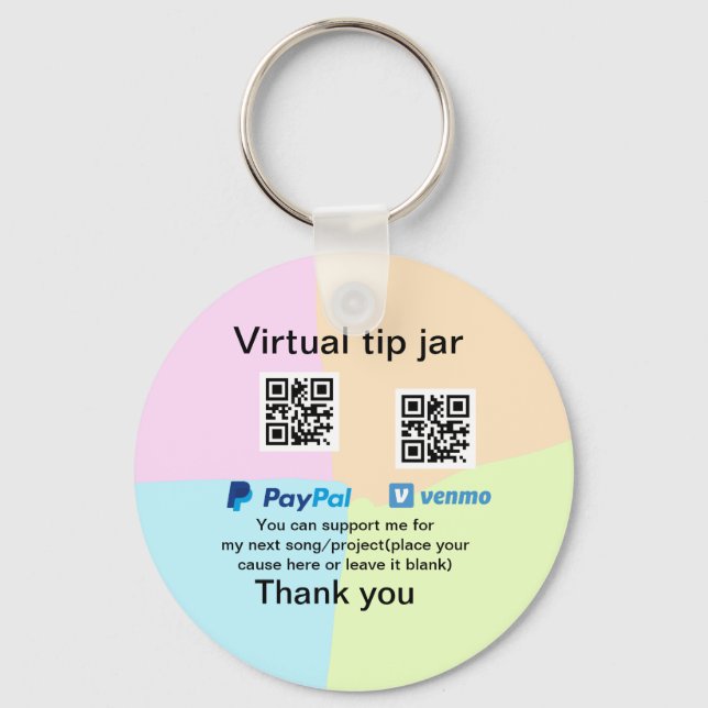Virtual tip jar q r code money donation PayPal ven Key Ring (Front)