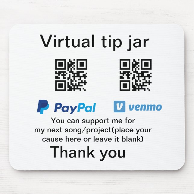 Virtual tip jar q r code money donation PayPal ven Mouse Mat (Front)