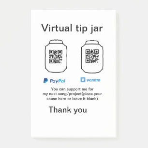 Virtual tip jar q r code money donation PayPal ven Post-it Notes