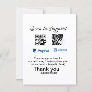 Virtual tip jar q r code money donation PayPal ven Postcard