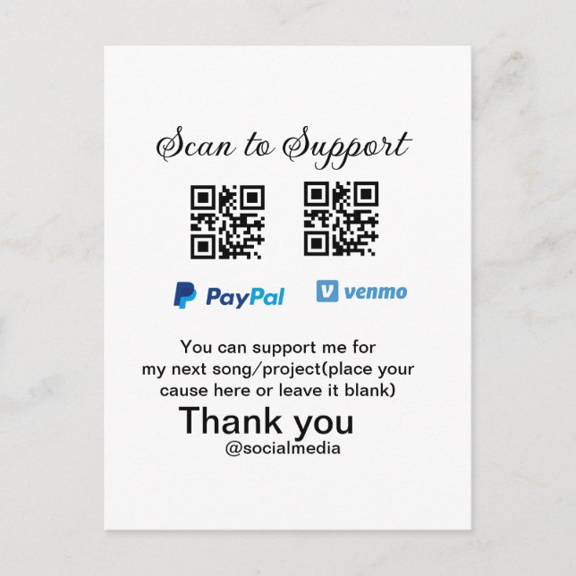 Virtual tip jar q r code money donation PayPal ven Postcard (Front)