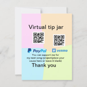 Virtual tip jar q r code money donation PayPal ven Postcard