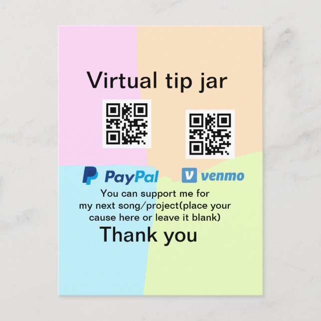 Virtual tip jar q r code money donation PayPal ven Postcard (Front)