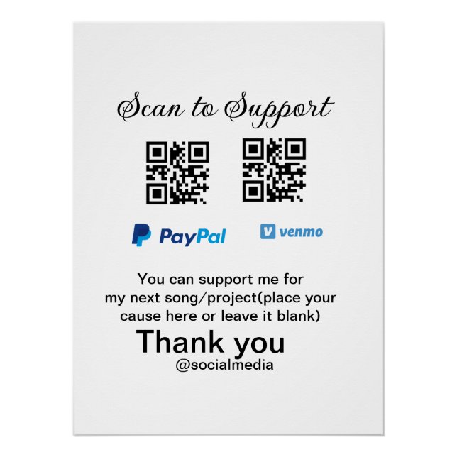 Virtual tip jar q r code money donation PayPal ven Poster (Front)