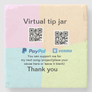 Virtual tip jar q r code money donation PayPal ven Stone Coaster