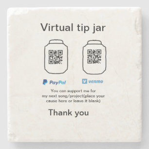 Virtual tip jar q r code money donation PayPal ven Stone Coaster