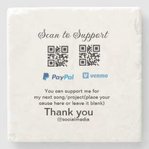 Virtual tip jar q r code money donation PayPal ven Stone Coaster