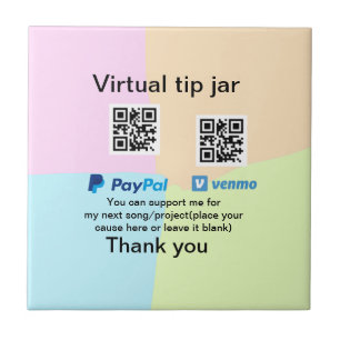 Virtual tip jar q r code money donation PayPal ven Tile