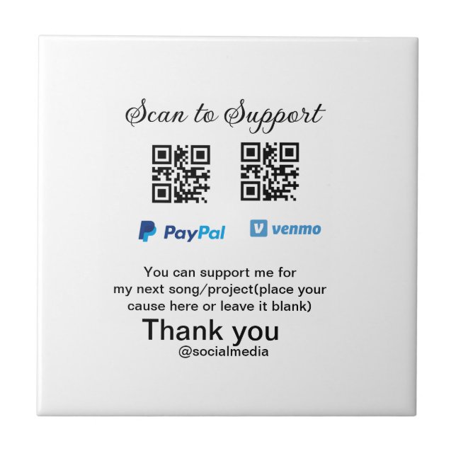 Virtual tip jar q r code money donation PayPal ven Tile (Front)