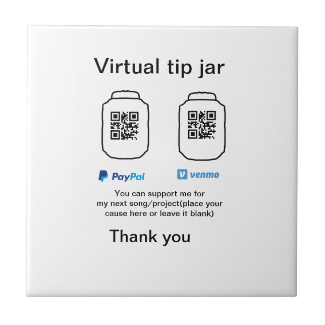 Virtual tip jar q r code money donation PayPal ven Tile (Front)