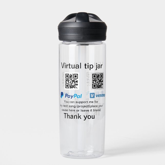 Virtual tip jar q r code money donation PayPal ven Water Bottle (Front)