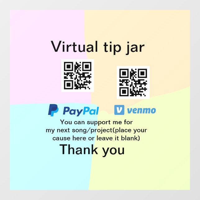 Virtual tip jar q r code money donation PayPal ven Window Cling (Sheet)