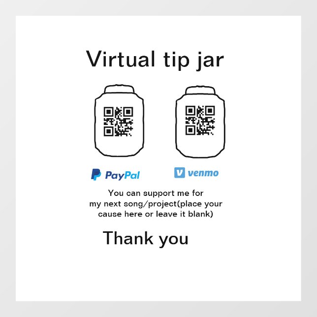Virtual tip jar q r code money donation PayPal ven Window Cling (Sheet)