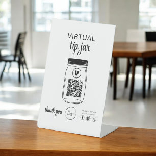 Virtual Tip Jar QR Code Logo White Pedestal Sign
