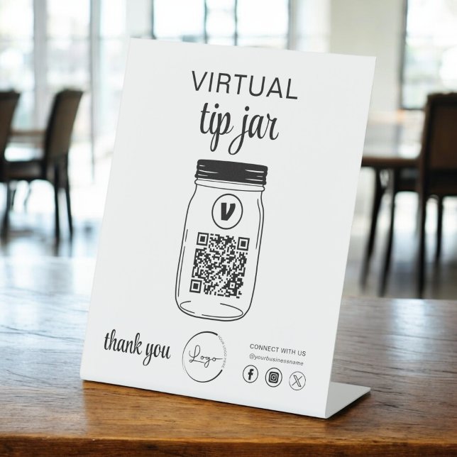 Virtual Tip Jar QR Code Logo White Pedestal Sign (Creator Uploaded)