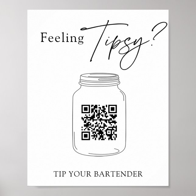 Virtual Tip Jar QR Code Tip Your Bartender Sign (Front)