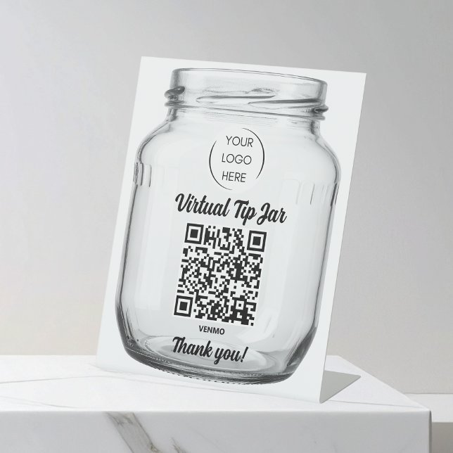 Virtual Tip Jar, Scan to Tip Mason Jar LOGO Pedestal Sign (Creator Uploaded)