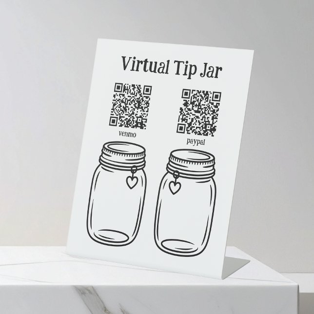 Virtual Tip Jar, Scan to Tip Mason Jar Pedestal Sign (Creator Uploaded)
