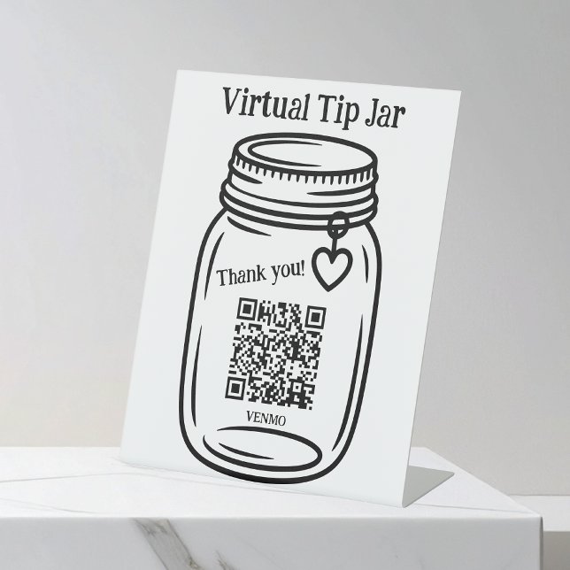 Virtual Tip Jar, Scan to Tip Mason Jar Pedestal Sign (Creator Uploaded)