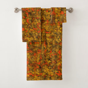 Virtual tree bark, with shades of living coral bat bath towel set