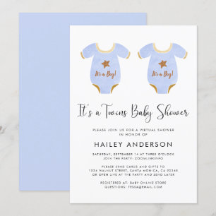 Virtual Twin Boys Watercolor Baby Shower Invitation