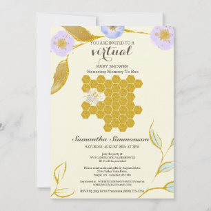 VIRTUAL Watercolor Golden Mummy to Bee Baby Shower Invitation
