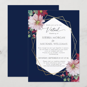Virtual Wedding Blush Burgundy Gold Navy Blue Invitation