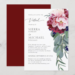 Virtual Wedding Blush Pink Burgundy Floral Foliage Invitation